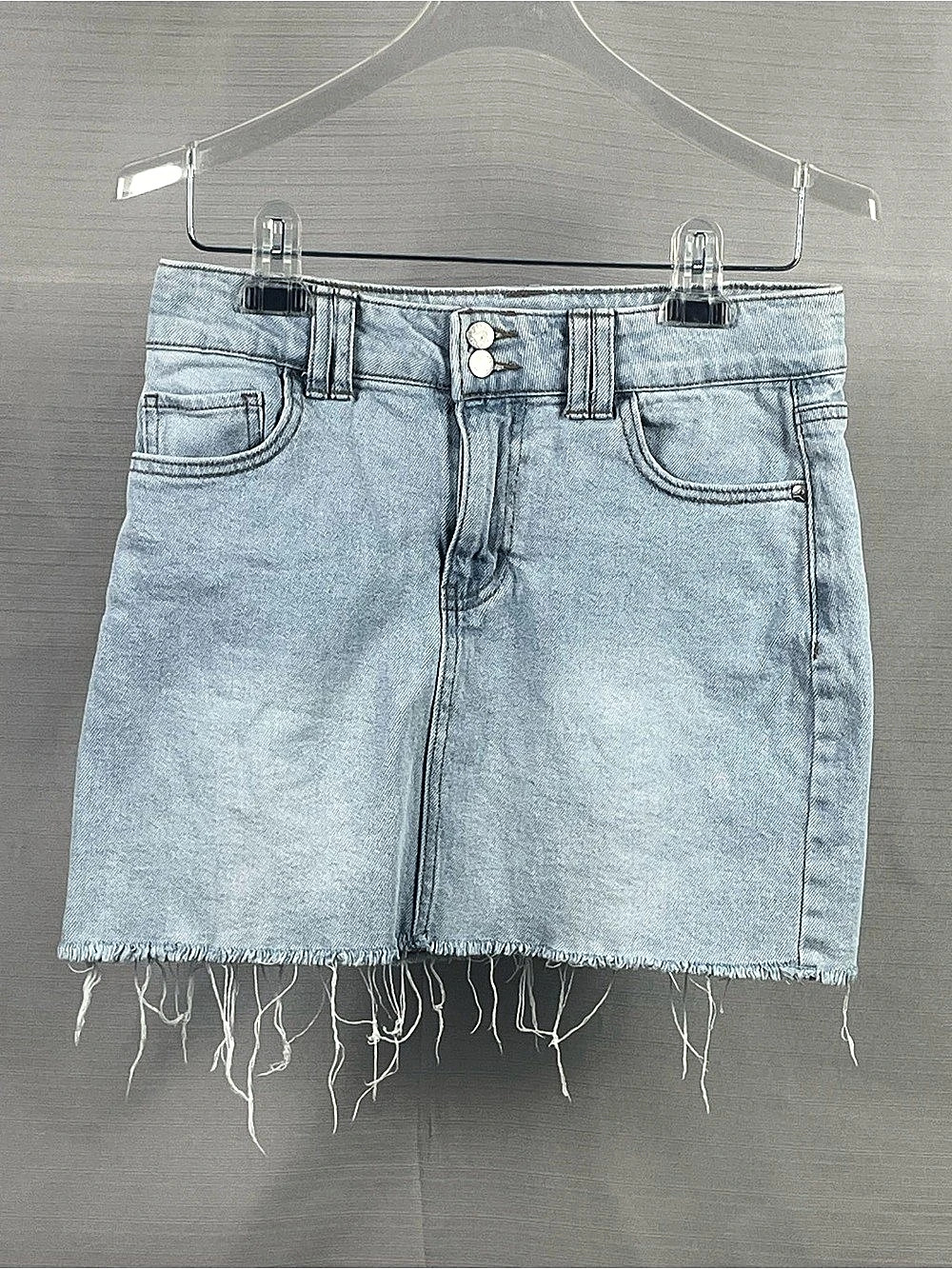 Art Class Girls Denim Mini Skirt Frayed Hem Light Wash Sz XL (14)